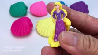 Play and Learn Colours with Glitter Play Doh Sea Shells Surprise Toys Disney Princesses and Molds