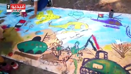 أطفال يرسمون لوحة طولها 8 أمتار عن انتصار أكتوبر بالإسماعيلية