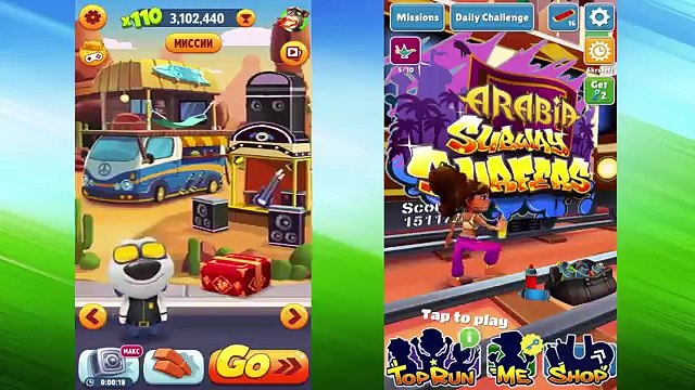 Talking Tom Gold Run VS Subway Surfers Arabia Прохождение 5