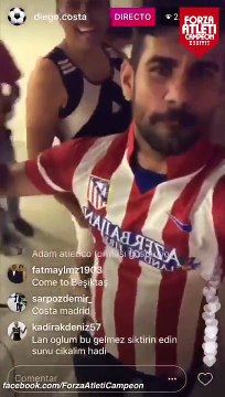 Diego Costa tells Cesc Fabregas to give Conte a hug whilst wearing an Atletico shirt