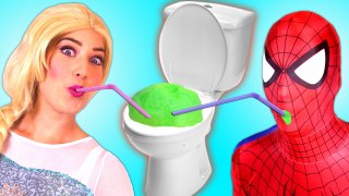 Spiderman & Frozen Elsa TOILET PRANK! w_ Princess Anna Catwoman Surprise Eggs Toys! Superhero Fun _)
