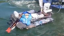 Budget Travel? Coast Guard Arrest Man Sailing on Raft Made of Plastic Bottles
