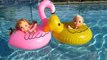 FLOATIES ! Elsa & Anna toddlers - Pool Party - Water fun Prank Big float Splash Swim Inflatables