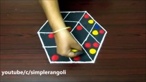 simple diamond rangoli designs with dots, drawing 3D art, Very easy diy kolam, muggulu with dots
