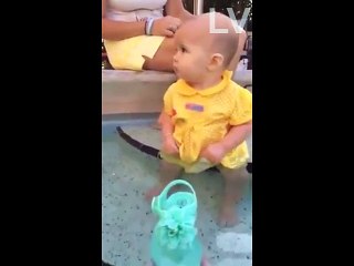 Amazing , Baby is trying to swim