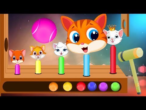 Learn Colors Wooden Face Hammer Xylophone Cute Cats + Finger Family Nursery Rhymes for Children