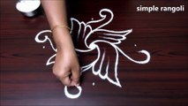 simple swan rangoli designs with 5x3 dots __ muggulu designs for beginners __ birds kolam designs