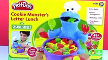 Cookie Monster Eats Letter Soup! Play-Doh Alphabet Lunch Veggies Fruits Sesame Street Hobb
