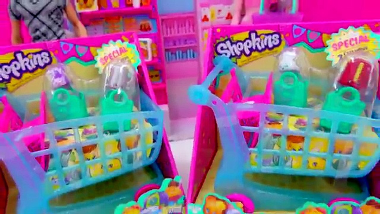 Barbie Doll Grocery Store Market Playset + Shopkins Season 3 Blind Bag Toy Unboxing Cookie