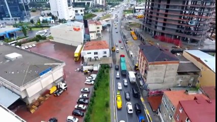 Halkalı'da Yoğun Trafik ve Sel Havadan Böyle Görüntülendi