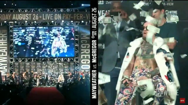 Mayweather Throws Money On Conor Mcgregor At New York World Tour - Mcgregor vs Floyd