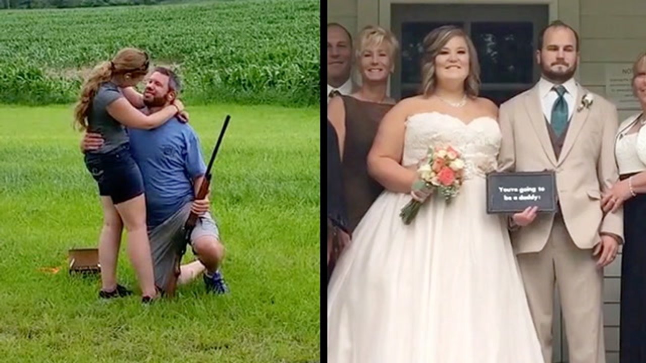 Engagement Message In A Barrel & Pregnancy News Surprise On Their Wedding Day