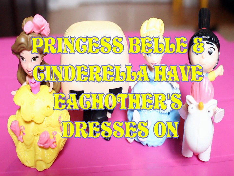 PRINCESS BELLE & CINDERELLA HAVE EACHOTHER'S DRESSES ON  AGNES GRU BOSS BABY Toys BABY Videos  DISNEY PIXAR , DESPICABLE