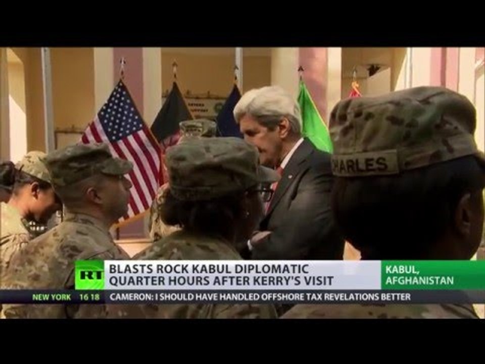 Kerry applauds Afghan security just hours before 2 blasts in Kabul