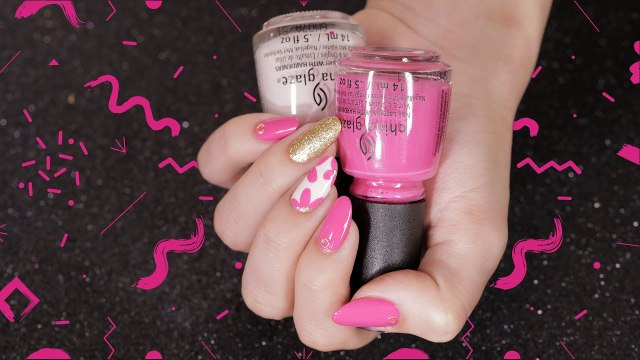 مناكير ذهبي وزهري منقّش بالورد | Pink and gold floral nail art