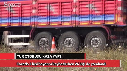 Tur otobüsü ile otomobil çarpıştı