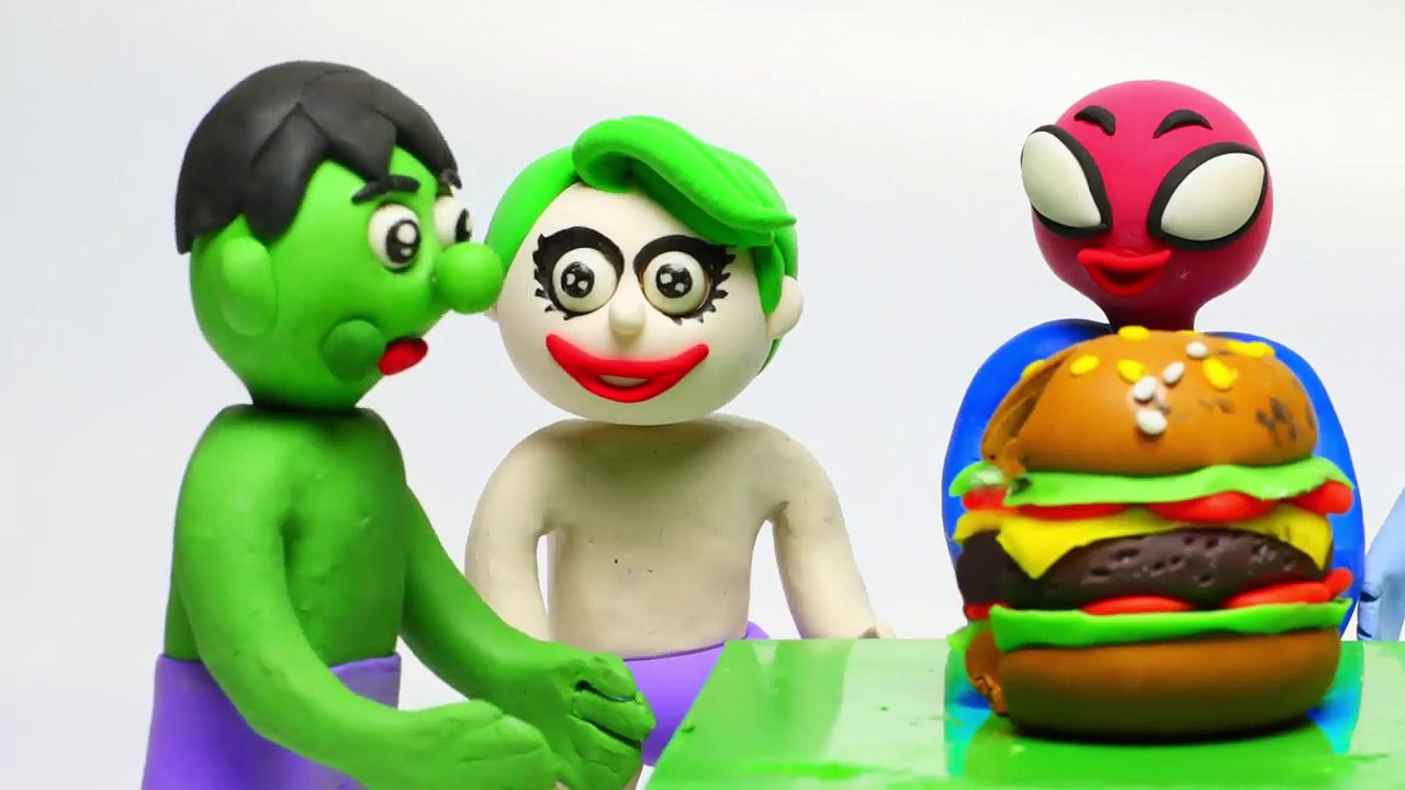 Learn Colors With Hamburger Hulk Elsa Spiderman - Superhero In Real Life Stop Motion Animation