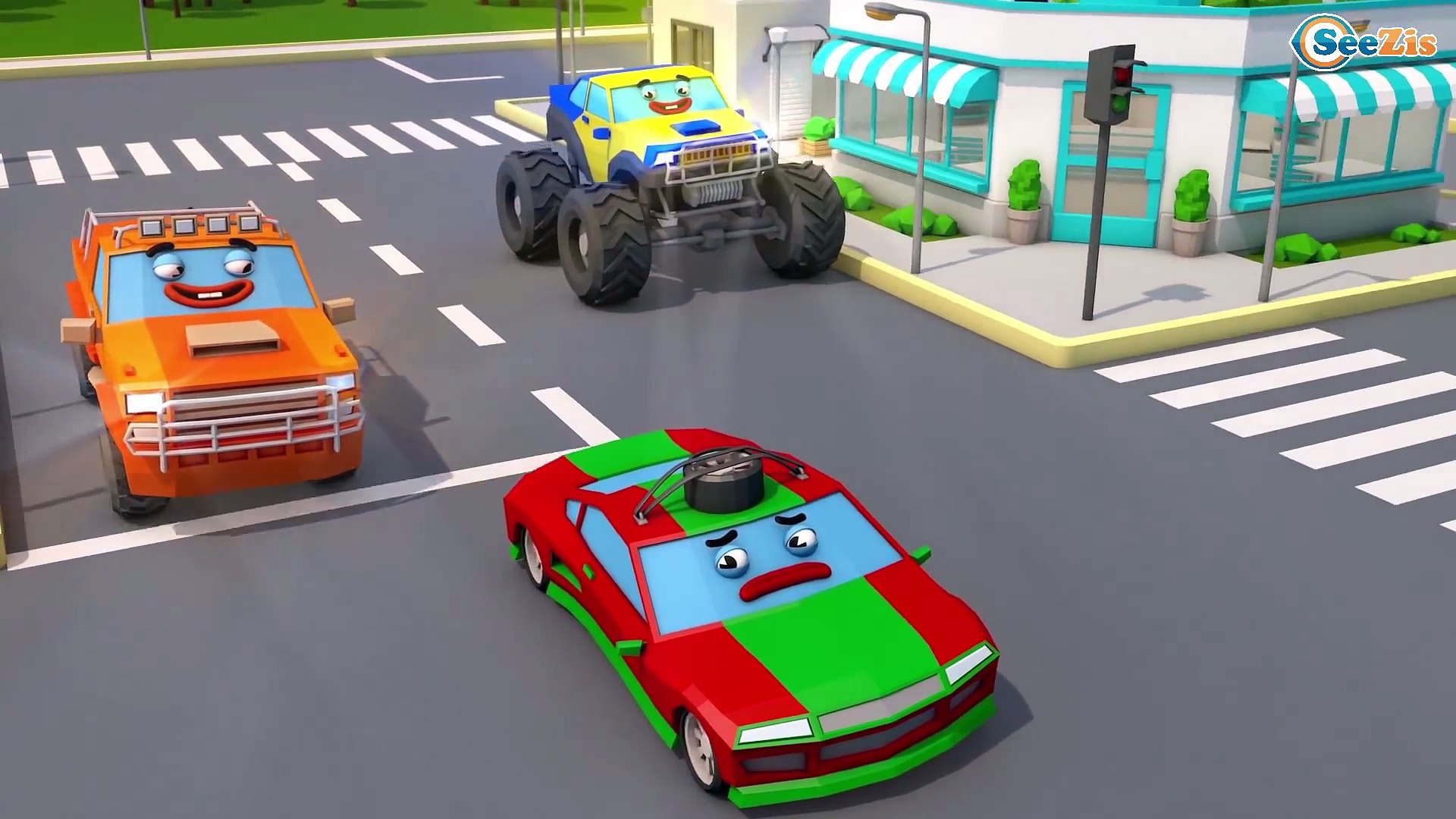 Trator toca trompete  Carros para crianças - 3D Desenhos animados -  Caminhão e Carros Crianças 