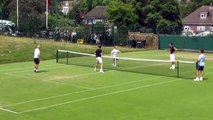 Andy Murray plays football tennis in Wimbledon warm up