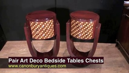 Pair Art Deco Bedside Tables Chests Nightstands Inlay Cabinet