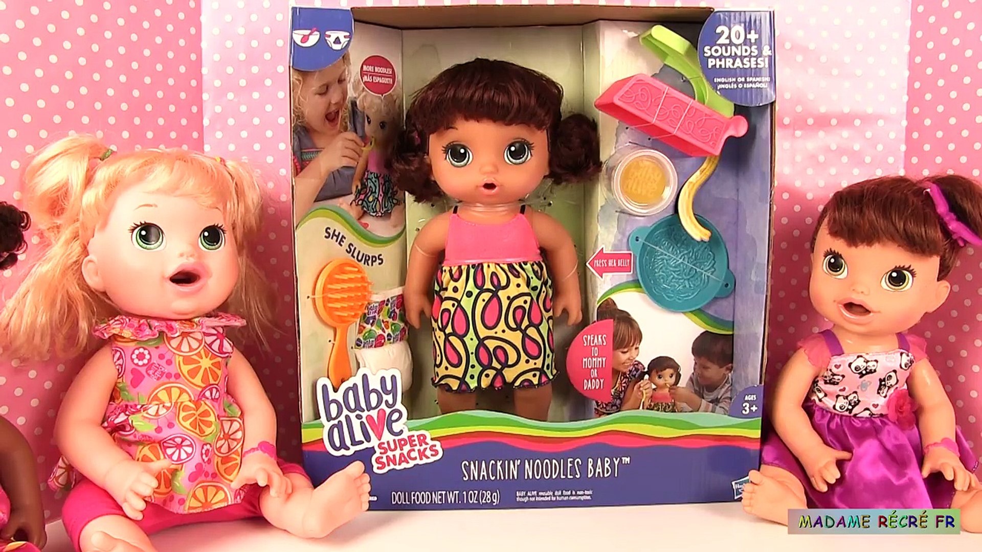 Baby Alive Poupée Mange des Pâtes et Va au Pot Snackin' Noodles Baby -  video Dailymotion