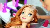 Rapunzel Barbie Beauty Salon Makeover Hair Style on Frozen Anna & Disney Princess Dolls