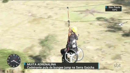 Cadeirante realiza sonho de saltar de bungee jump