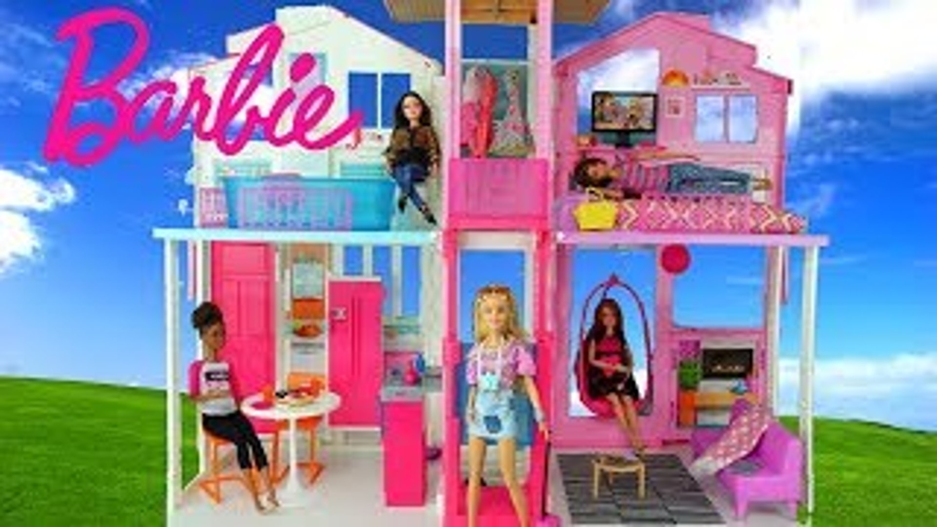 Barbie Doll House with Pink Bedroom, Doll Bathroom and Toy Kitchen - Kids  Toys - Dailymotion Video