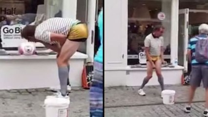 Download Video: Funny British Busker Dancing To Uptown Funk