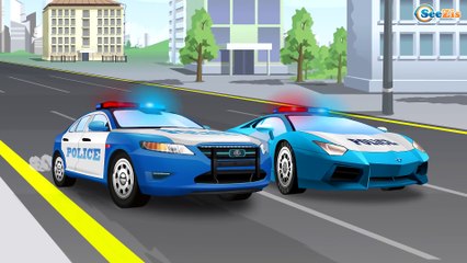 Cars for kids - The Blue Police Car - Car Videos CV - Power Wheels PW