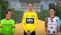 Christopher Froome sur la première marche du podium du Tour de France