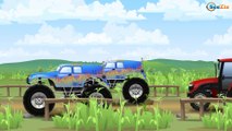Kids Cartoon with Tractor JCB Excavator and Truck Real Diggers in Car Cartoon for children