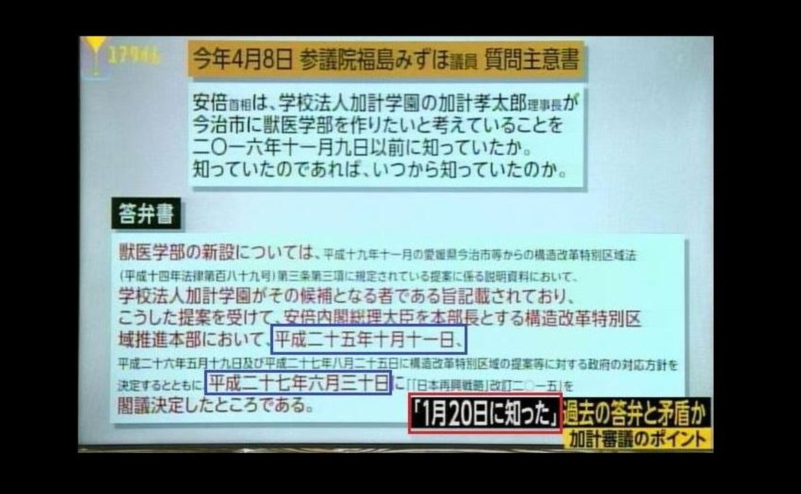 「1月20日に知った」過去の答弁と矛盾、加計問題、今後のポイント