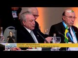 Henrique Meirelles cochila durante discurso de Temer