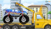 The Tow Truck's Car Wash and Car Service & Blue Monster Truck | Truck cartoons for kids