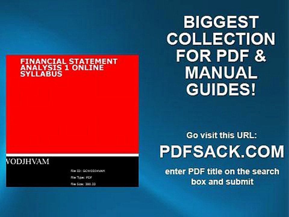 Financial Statement Analysis 1 Online Syllabus