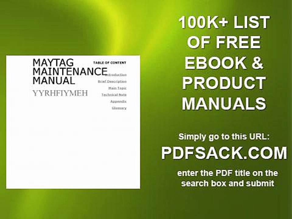 Maytag Maintenance Manual