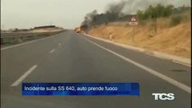 Incidente sulla SS 640 auto prende fuoco
