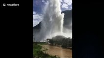 Burst pipe shoots water more than 100 metres into the air