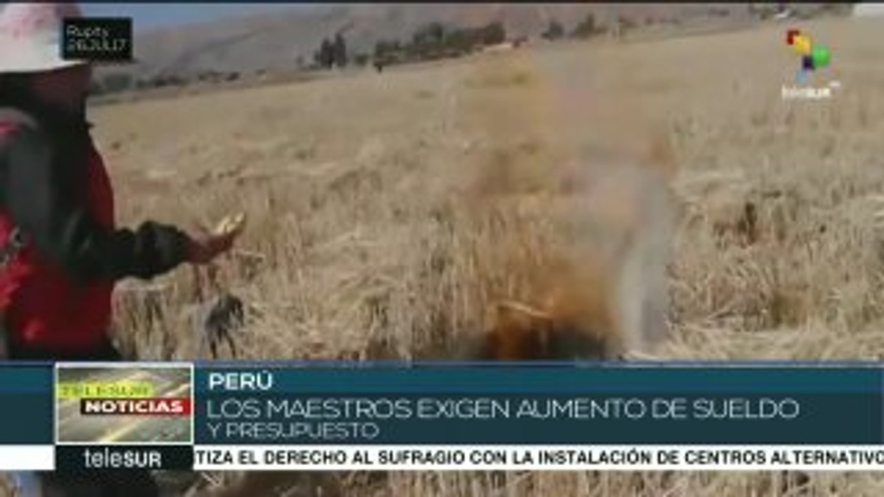 Maestros peruanos en huelga ocupan aeropuerto en Junín