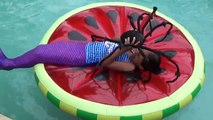 SPIDER ATTACKS GIRL SWIMMING IN POOL! Mermaid Tail Spider Bite TOYS TO SEE KIDS VIDEO