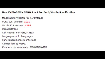 Newest VXDIAG VCX NANO For Ford IDS V101 Mazda V105 For Sale