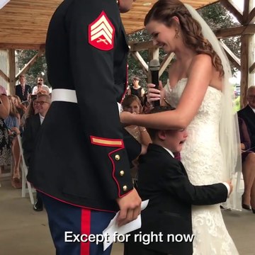 La réaction de cet enfant quand sa belle maman lui fait un discours est juste magnifique... Emouvant