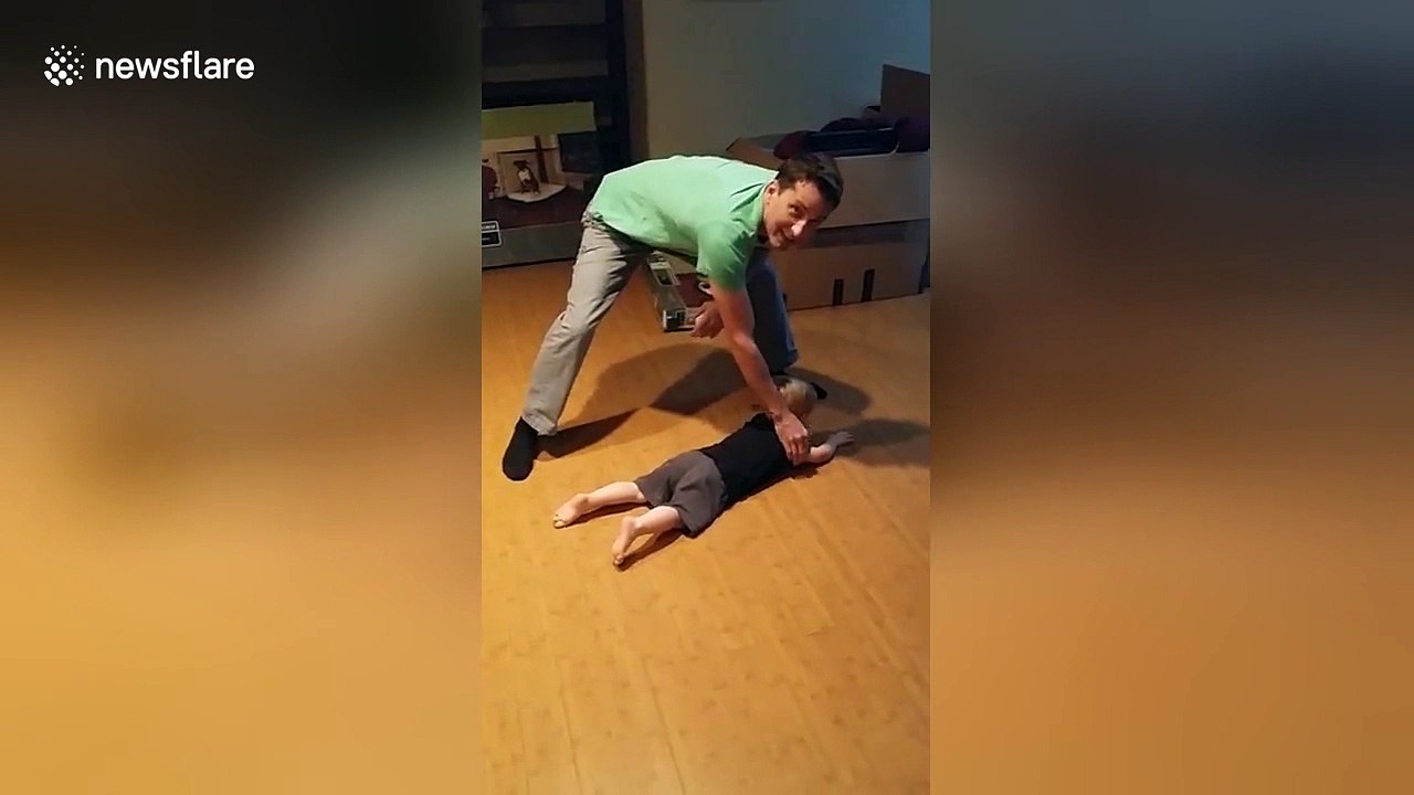 Dad makes fidget spinner with toddler