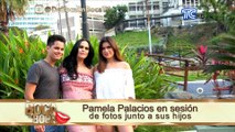 Pamela Palacios en sesión de fotos junto a sus hijos