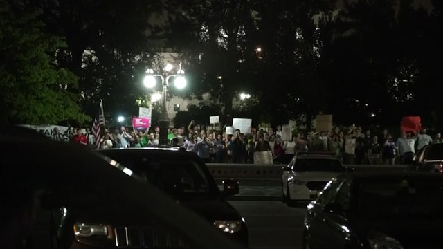 Protesters chant ‘Shame!’ as Pence arrives for heath-care vote