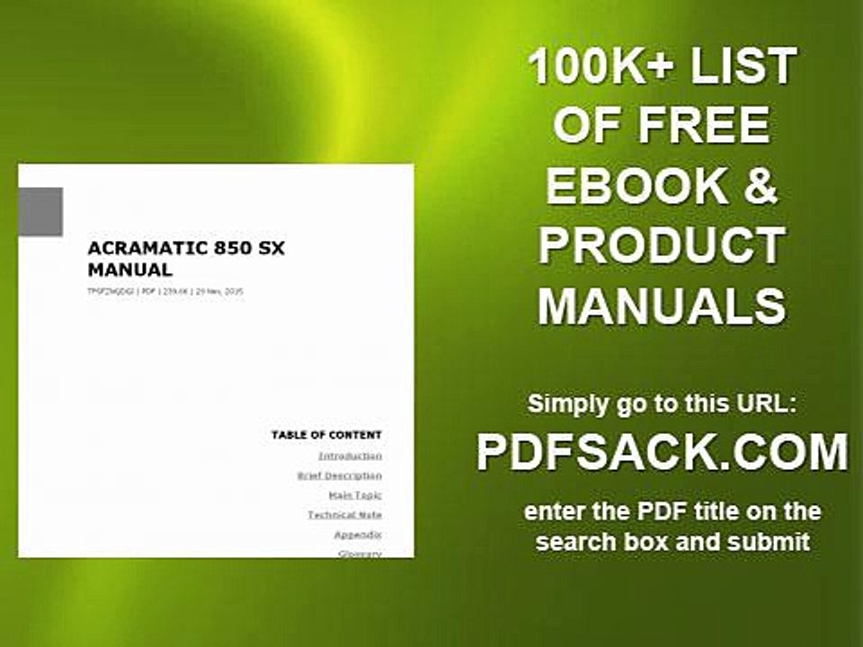 Acramatic 850 Sx Manual