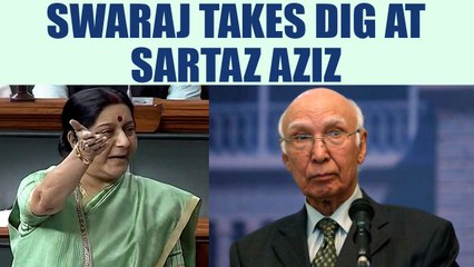 Descargar video: Sushma Swaraj takes dig at Sartaj Aziz, Pakistani woman joins her | Oneindia News