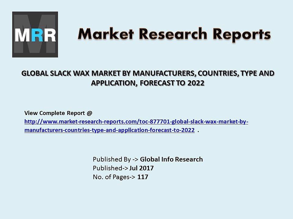 Slack Wax Market-Growth Rate, Type, Countries, Prospects for Global Level 2017- 2022
