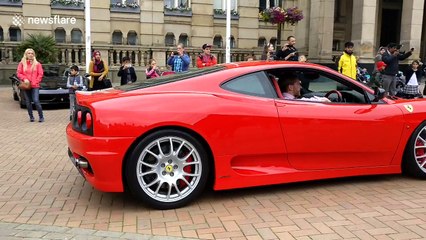 Ferrari procession through the streets of Birmingham, UK